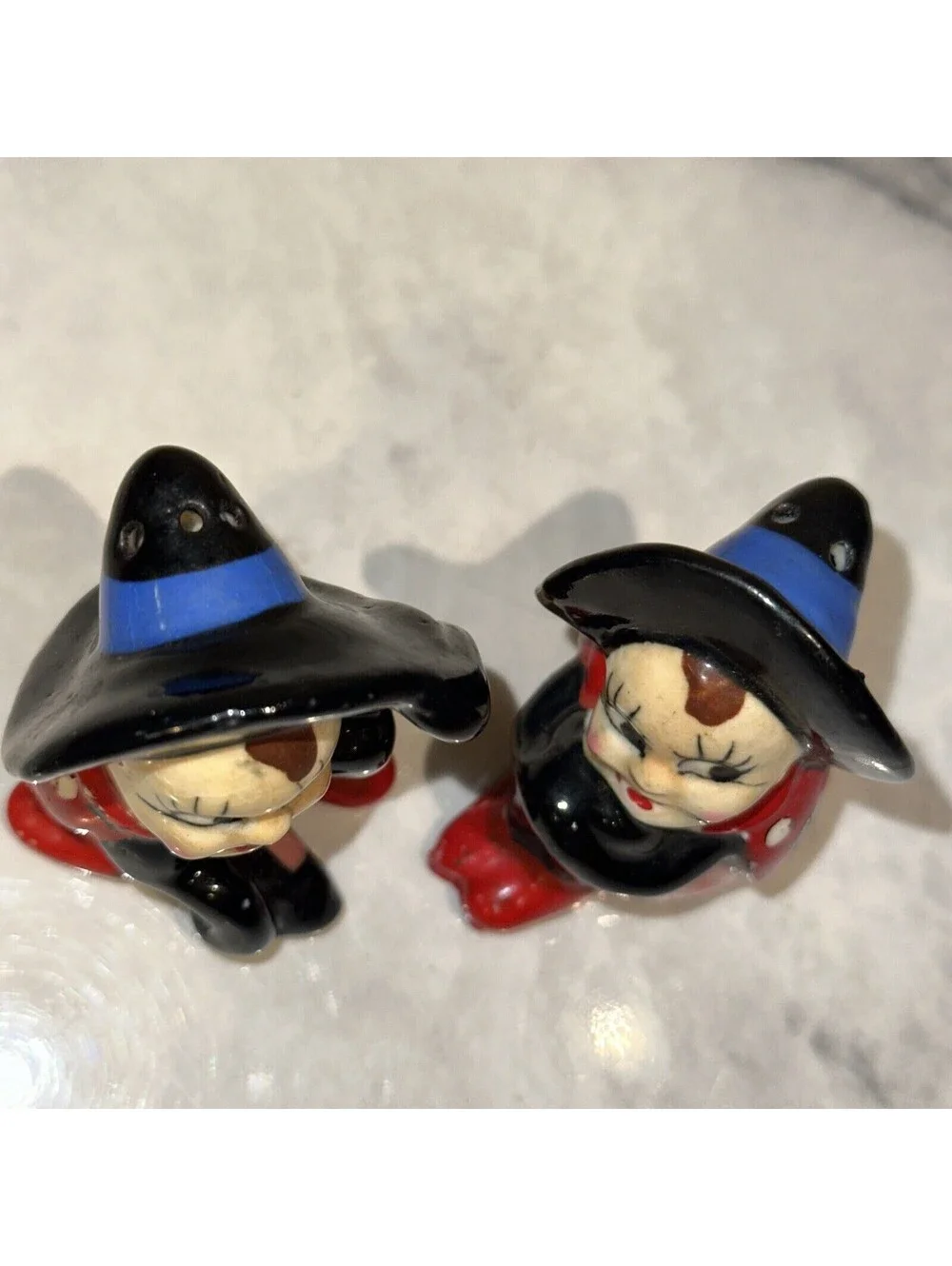 2 1950s Lady Bug Pixie Fairy Salt & Pepper Shakers Cork Stopper Madein Japan